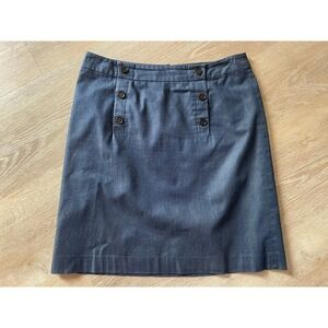 Ann Taylor Skirt 8 Blue Chambray Denim Button Stretch Pencil Preppy Academia Zip